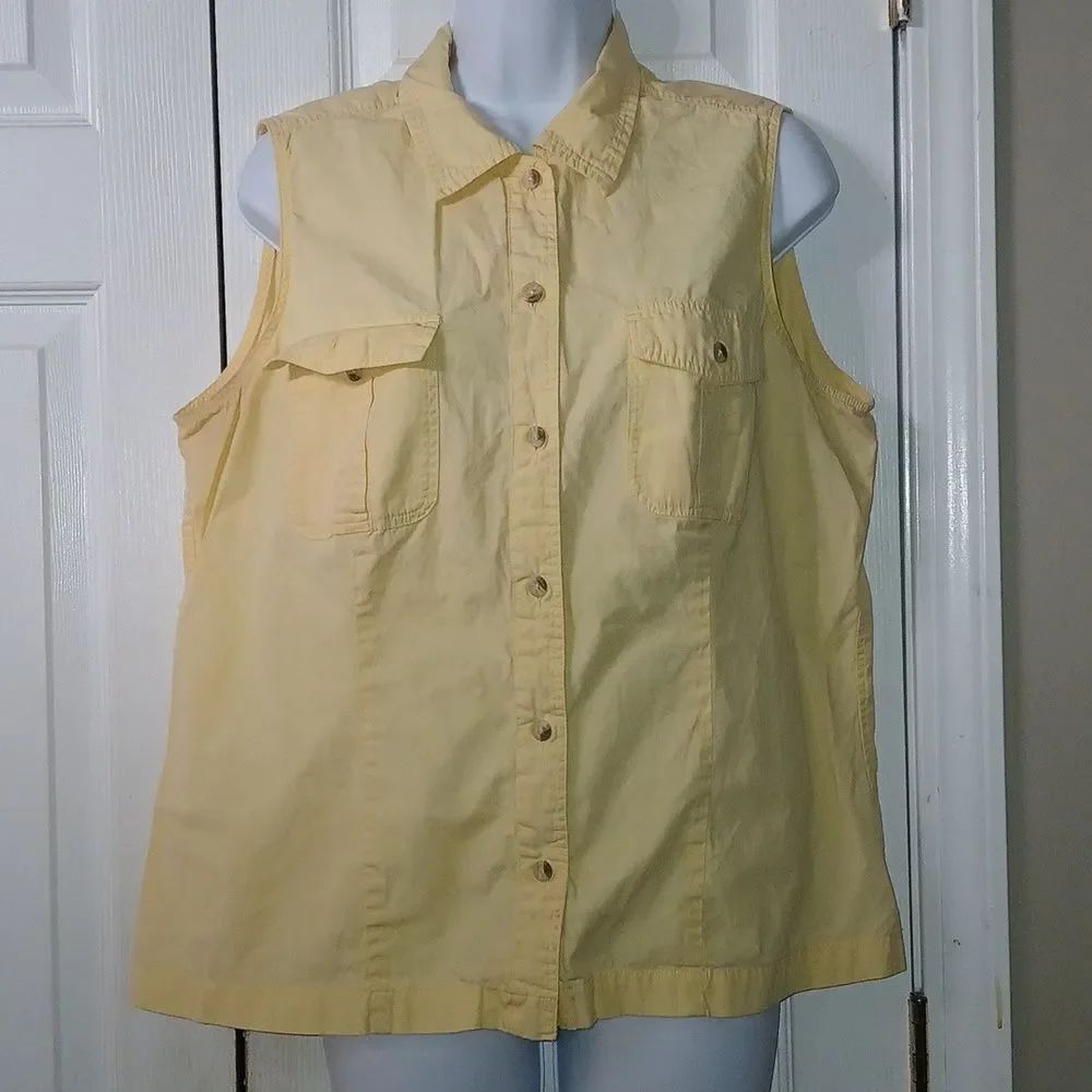 Columbia yellow button down sleeveless blouse top  Sz XL EUC